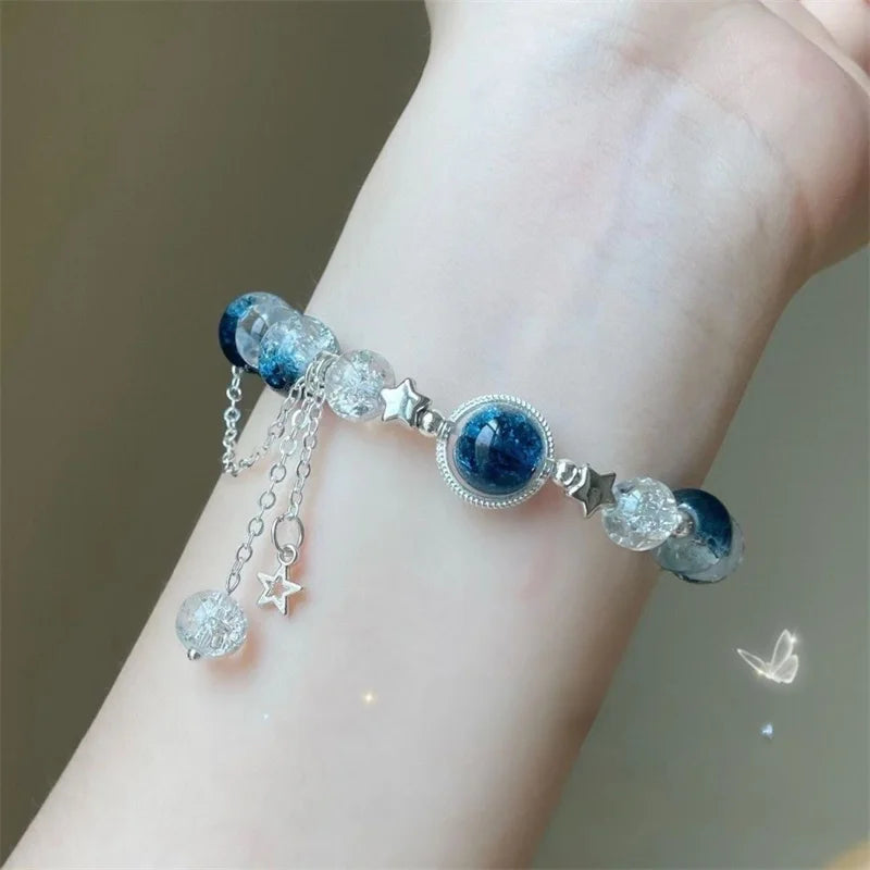 Simple Green Popcorn Crystal Bracelet  For Women Girls Korean ins Flower Fox Feather Tassel Bracelets Friendship Jewelry Gifts