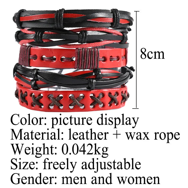 1 Fashion Bracelet Viking  Bracelet For Men Hand Bracelets Woven Skull Hand Jewelry Adjustable Leather Set Bracelet For Leather