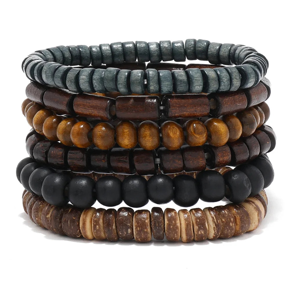 Wholesale Best-selling Multi-layer Buddha Bead Beaded Bracelets Men's Retro Style Multi-layer Elastic Thread Adjustable Wooden