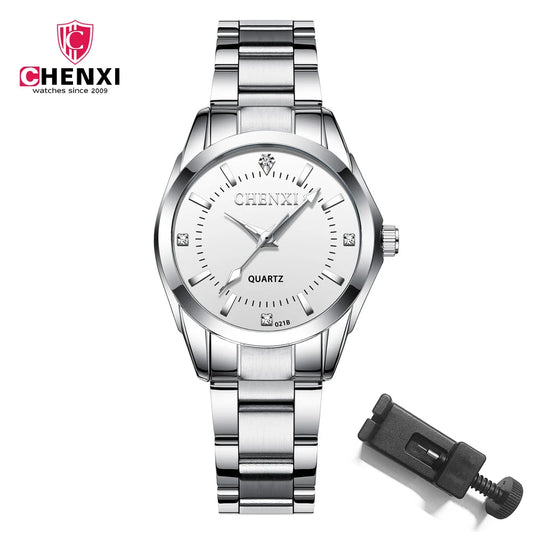 CHENXI Ladies Watch For Women Fashion Silver Clock Stainless Steel Quartz Wrist Watches for Women Waterproof Relogio Feminino