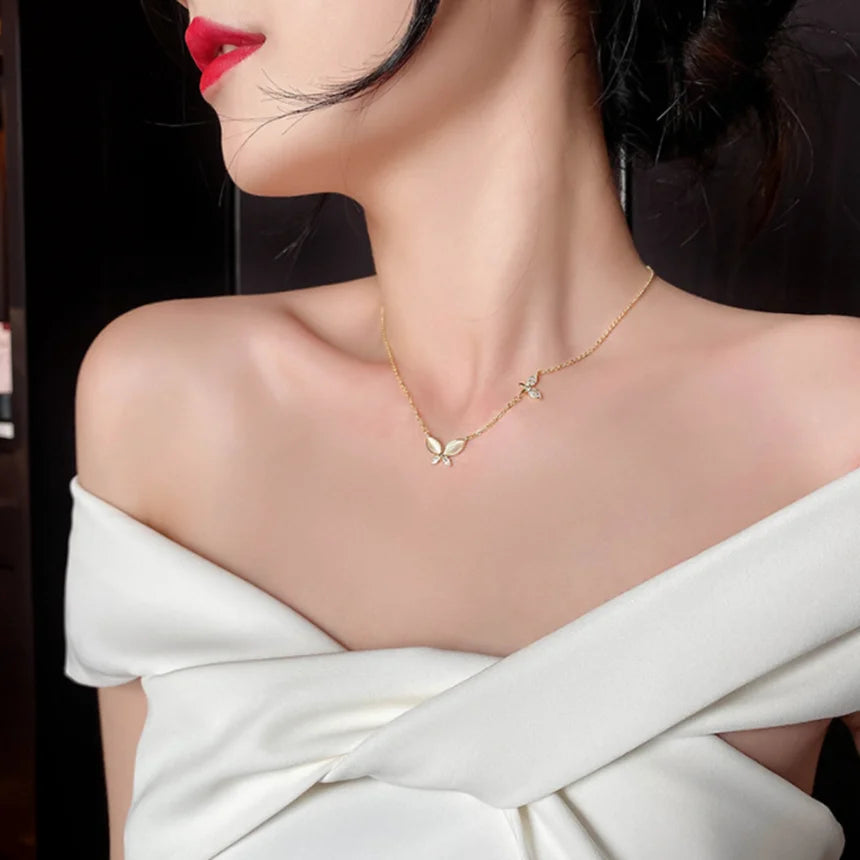 316L Stainless Steel Butterfly Necklace Light Luxury Small Clavicle Chain Ladies Fashion Exquisite Jewelry SAN640