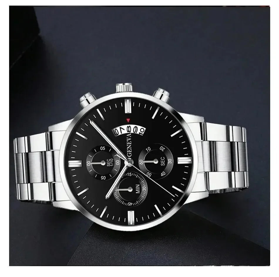 Men's Business Quartz Watch Fashion Fake Three Eye Six Needle Calendar Men's Watch Mesh Strap Men's Watch