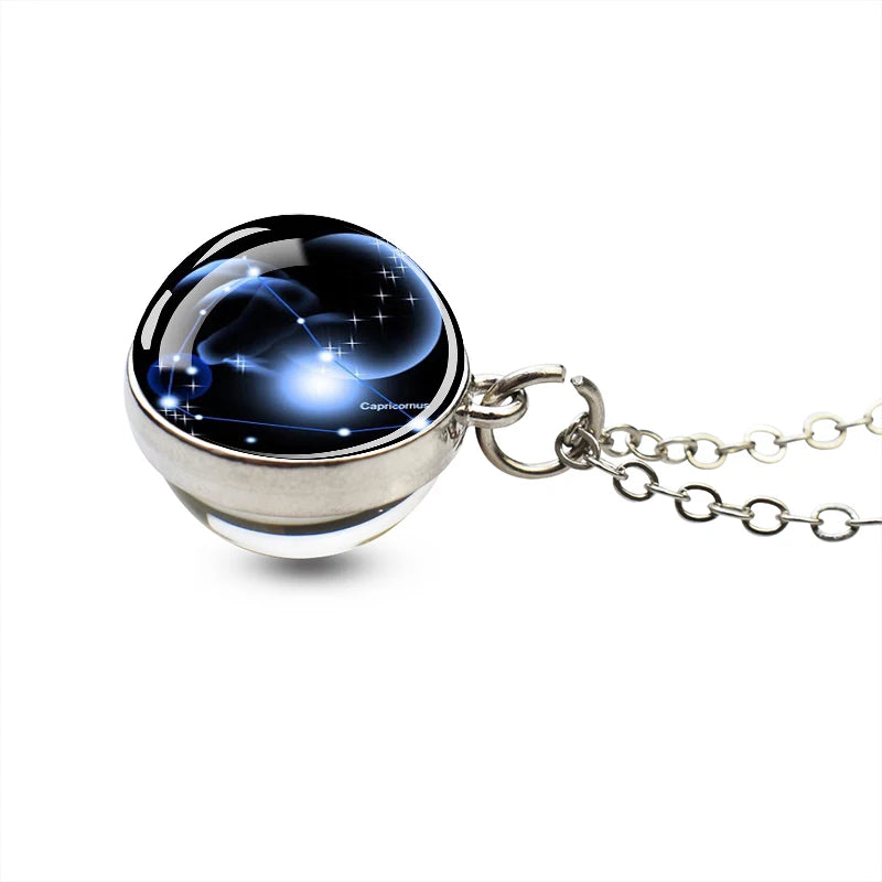 12 Constellation Necklace Starry Sky Luminous Zodiac Glass Ball Pendant Necklace Christmas Gift for Men Women