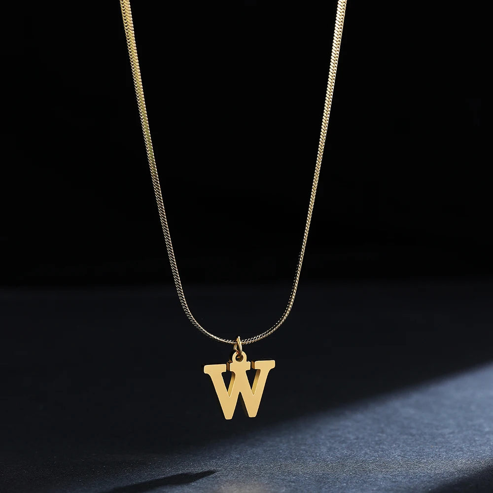 A-Z Alphabet Gold Plated Stainless Steel Pendant Necklace for Women Snake Chain Initial Letter Clavicle Necklaces Collar Jewelry