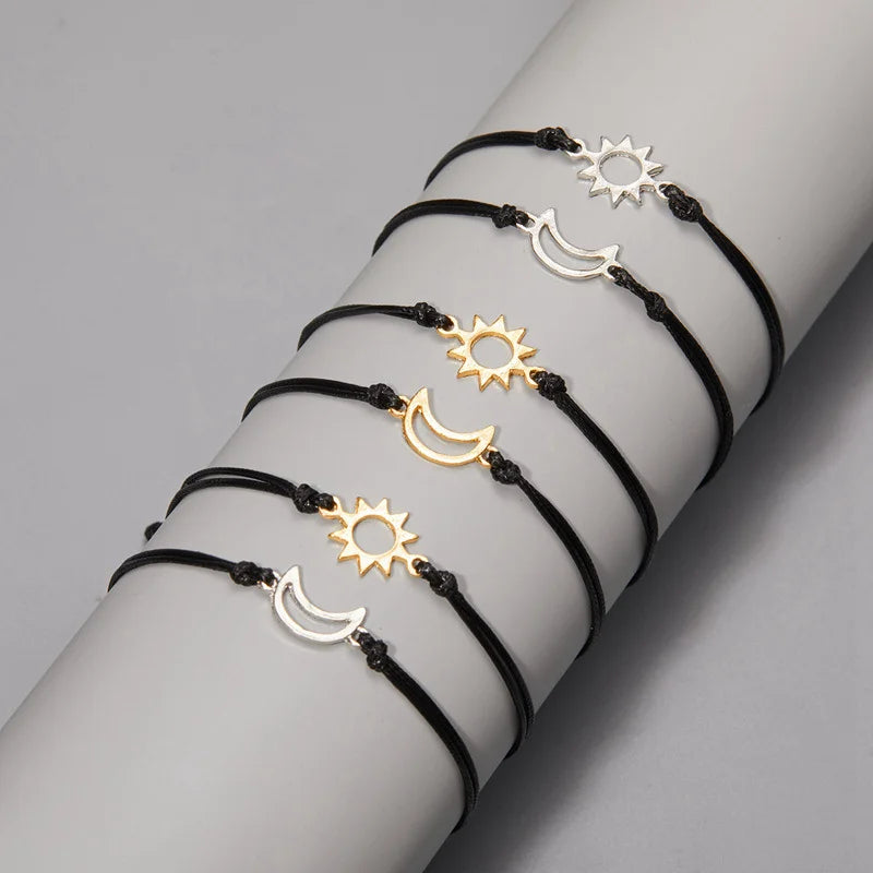 2 PCS/Set Couple Bracelet For Women Men Lover Sun Moon Handmade Braided Rope Charm Friendship Girlfriend Party Jewelry Gift