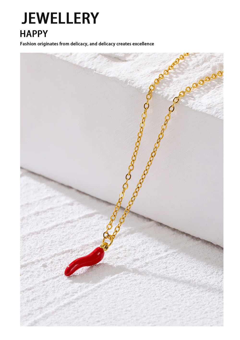 YACHAN Minimalist 18K Gold Plated Stainless Steel Chains Necklace for Women Creative Enamel Red Hot Pepper Pendant Cute Jewelry