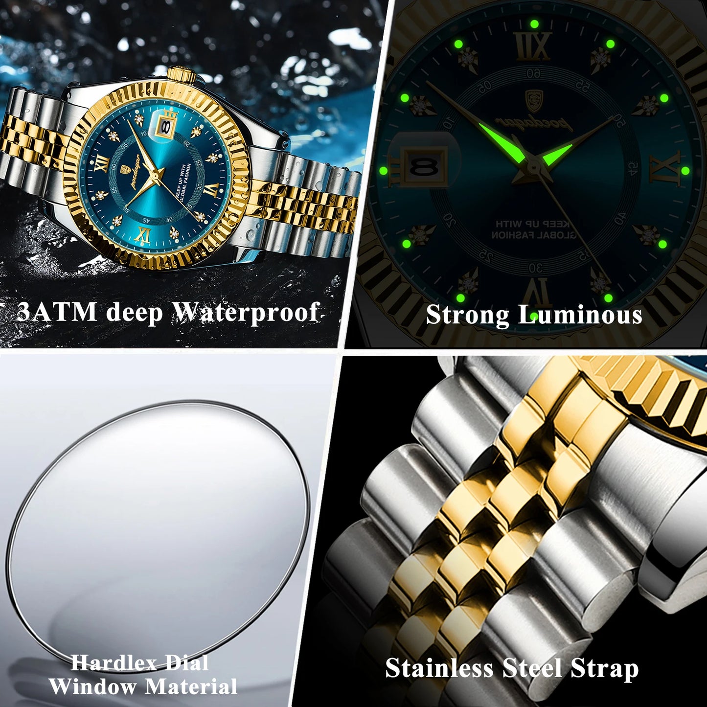 POEDAGAR Luxury Sports Man Wristwatch Military Quartz Watch For Men Waterproof Luminous Date Stainless Steel Men's Watches Reloj