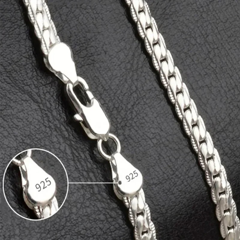 925 Sterling Silver 6MM Full Sideways Chain Necklace For Women Men Fashion Jewelry Sets Wedding Gift