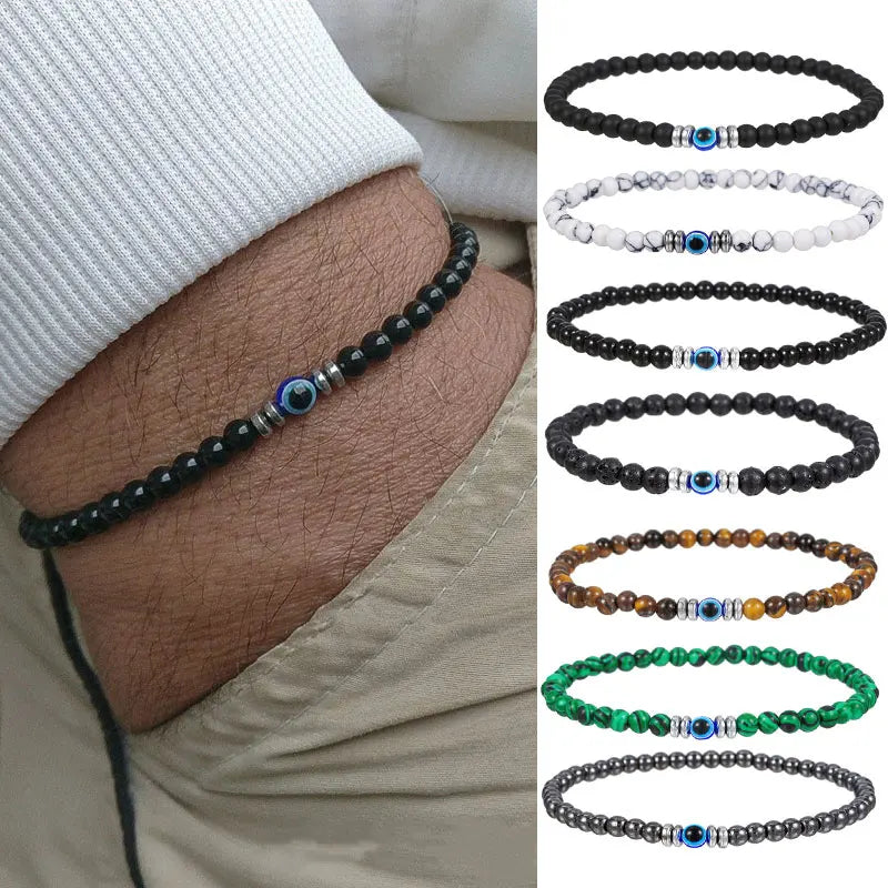 Trendy 4mm Obsidian Hematite Natural Tiger Eye Stone Beads Bracelet Evil Eye Bracelet for Men Jewelry Health Balance Yoga Bangle