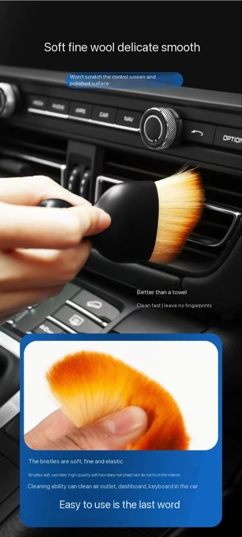 Car Air Vent Cleaning Soft Brush with Casing Car Interior Cleaning Tool Artificial Car Brush Car Crevice Dusting Car Detailing