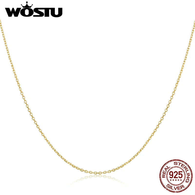 WOSTU 925 Sterling Silver Plated Gold Simple Basic Clasp Chain Necklace For Women Wedding Party Fine Fashion Jewelry Gift Making