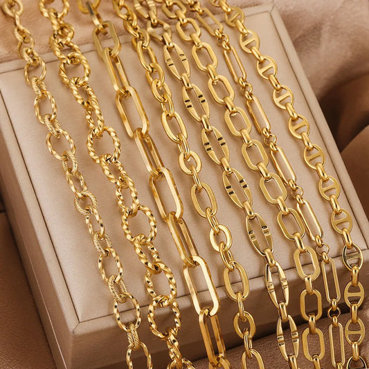 1 Meter Stainless Steel Large Heavy Chunky Hip Hop Punk Link Gold Color Chains DIY Jewelry Materials Handmade Necklace Bracelet