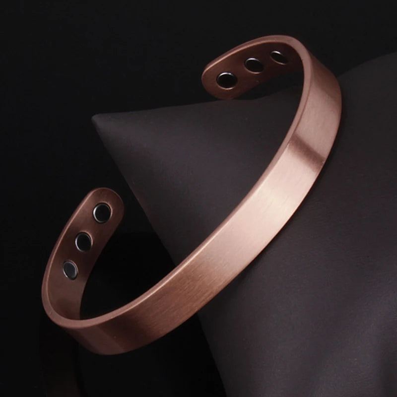 SNQP Set Pure Copper Bracelets and Rings Simplicity Cuff Magnetic Bangles for Women Men Arthritis Health Solid Copper Jewelry