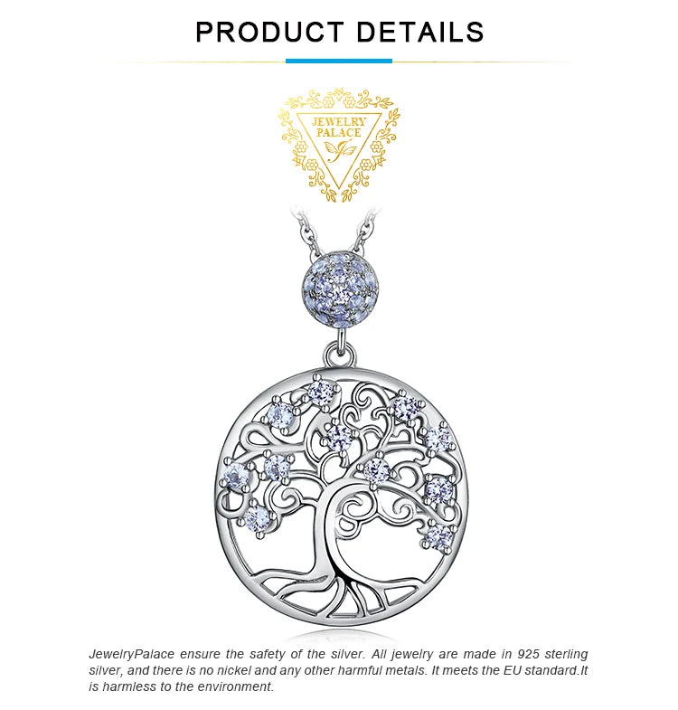 JewelryPalace Life Tree Created Blue Spinel 925 Sterling Silver Pendant Necklace Fashion Statement Gemstone Choker Without Chain