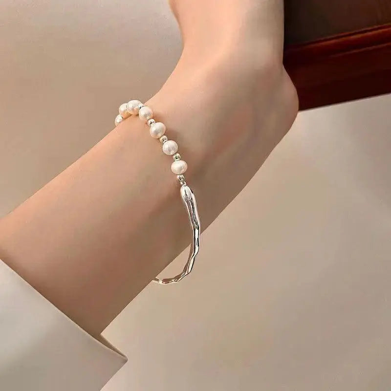 Silver Color Chain Splicing Pearl Bracelet for Women Simple Korean Irregular Imitation Pearl Bracelet Jewelry Birthday Gift