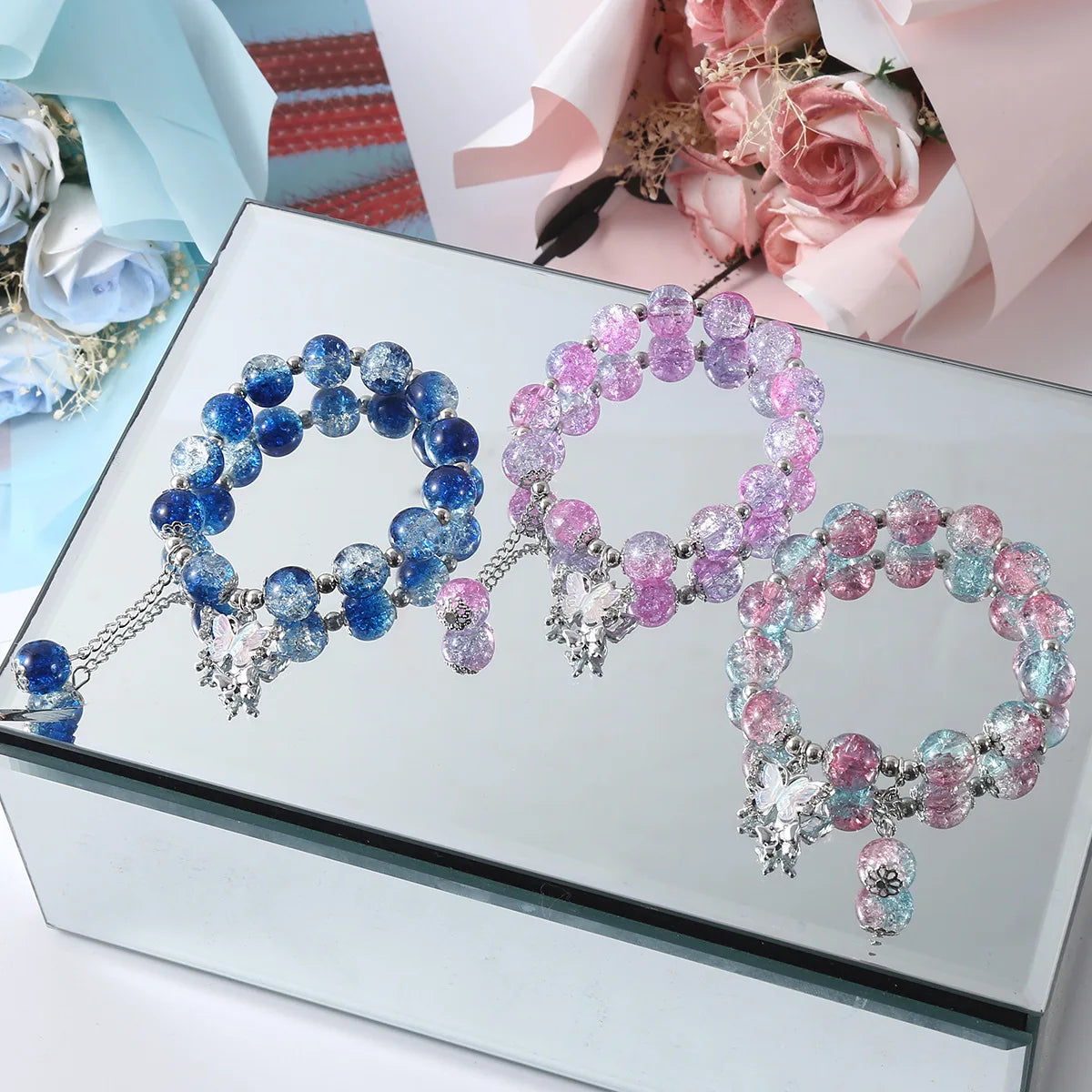 Harajuku Crystal Beaded Cross Pendant Bracelet Colorful Glass Beads Bracelet For Women Girls Y2K Aesthetic Trendy Jewelry Gifts