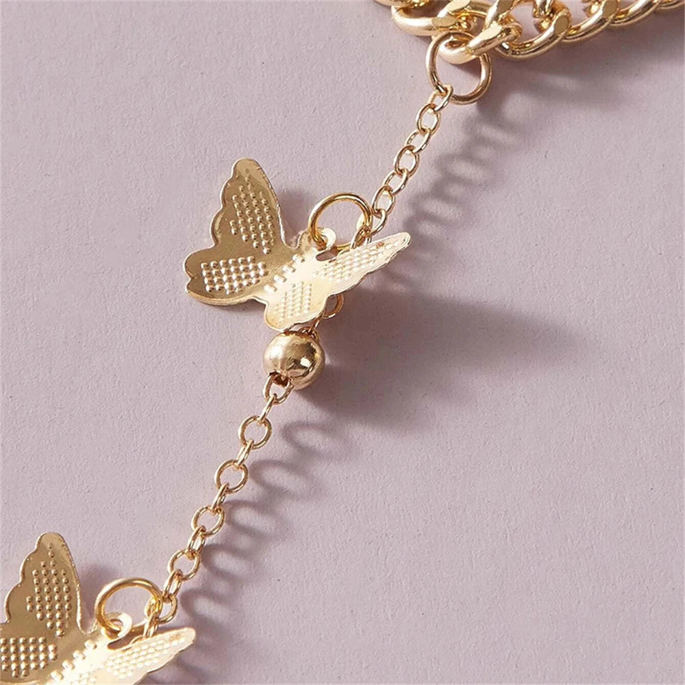 Retro Butterfly Chain Attached Wrist Bracelet for Women Linked Finger Ring Bracelets Fashion Aesthetic Jewelry Accessories