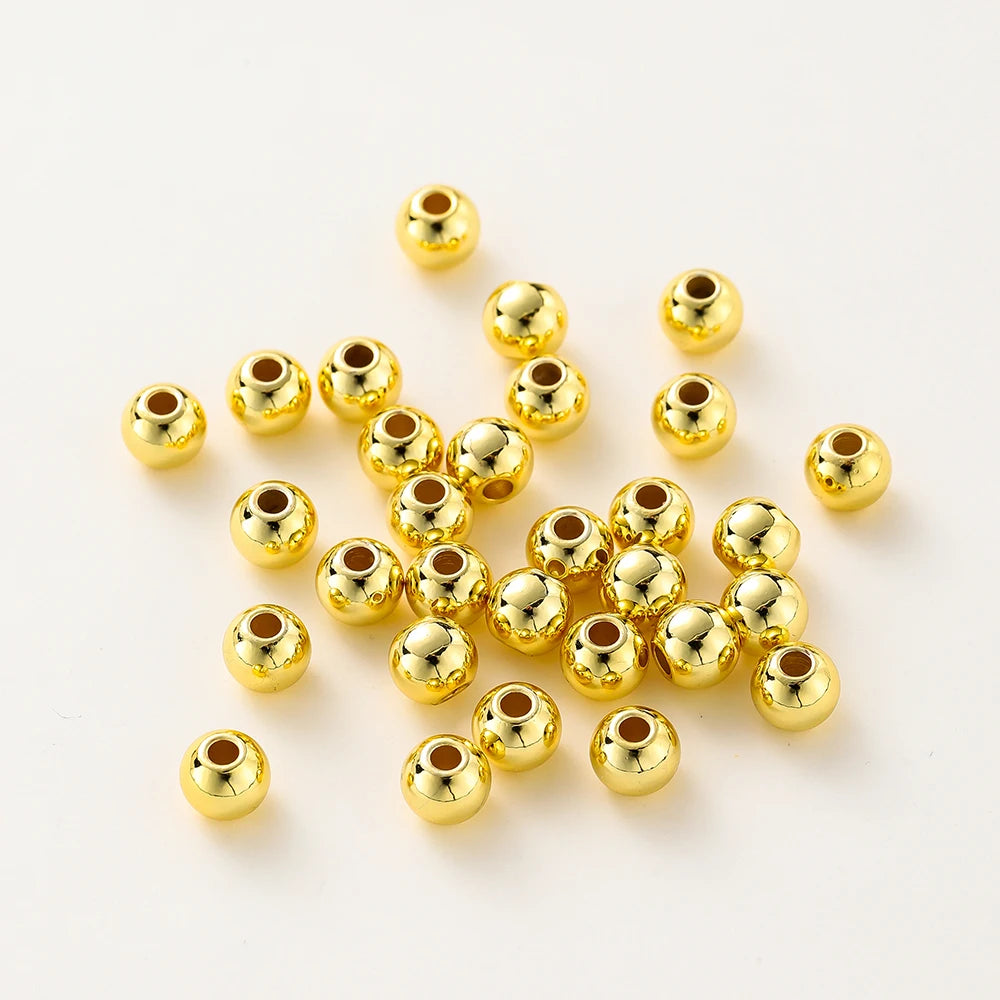 2-6mm 14k/18k Gold Plated Smooth Round Ball Brass Beads Loose Spacer Beads For DIY Jewelry Making Necklace Wholesale Findings