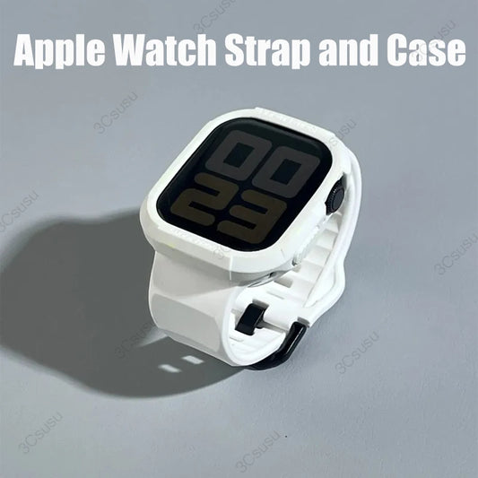 Silicone Case+Strap for Apple Watch Series 9 45mm 41mm 8 7 for Iwatch Ultra 2 Series 6 5 4 SE Protective Cover Bracelet TPU Case