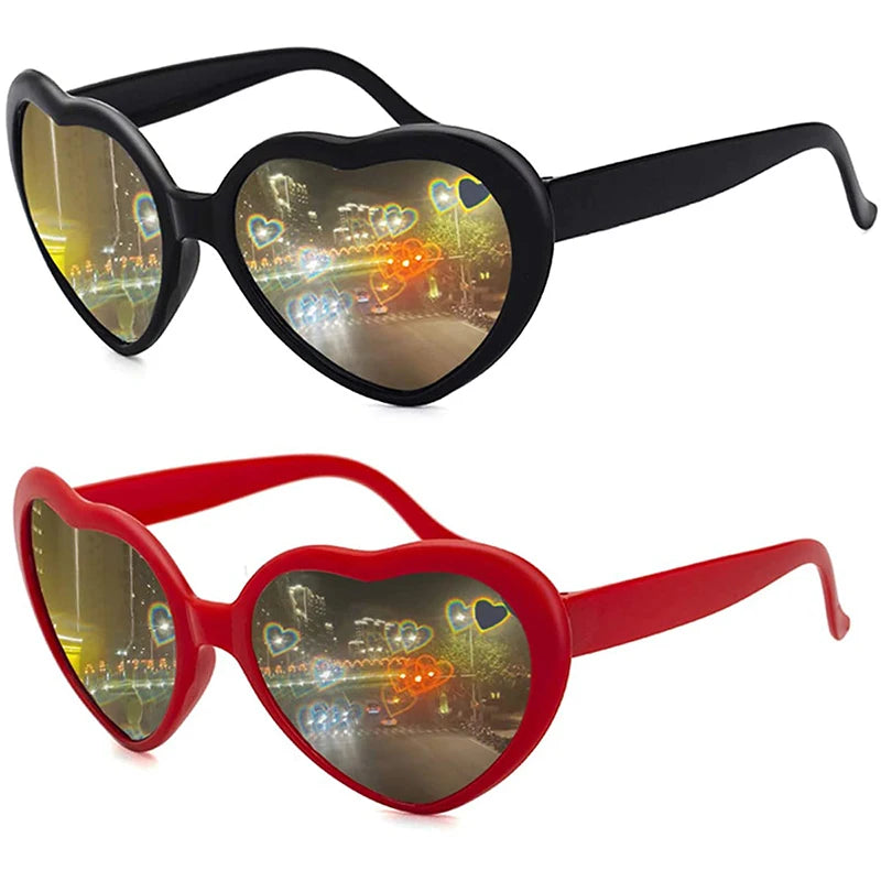 Women Fashion Heart Shaped Effects Glasses Watch The Lights Change To Heart Shape At Night Diffraction Glasses Female Sunglasses