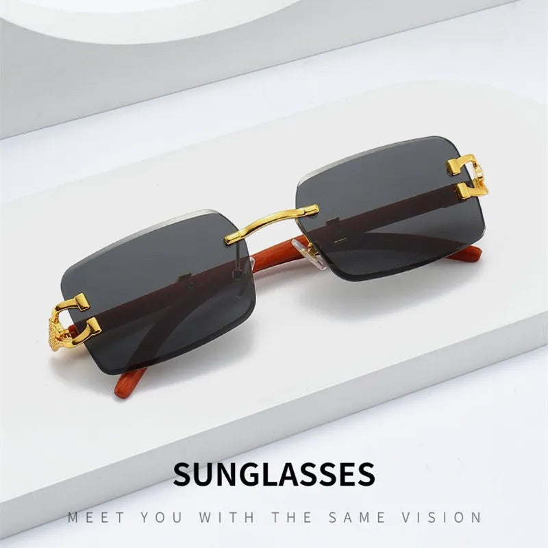 2023 New Men Luxury Brand Sunglasses Fashion Retro Square Rimless Sunglasses Outdoor Travel Shades UV400 Goggles Rider Glass