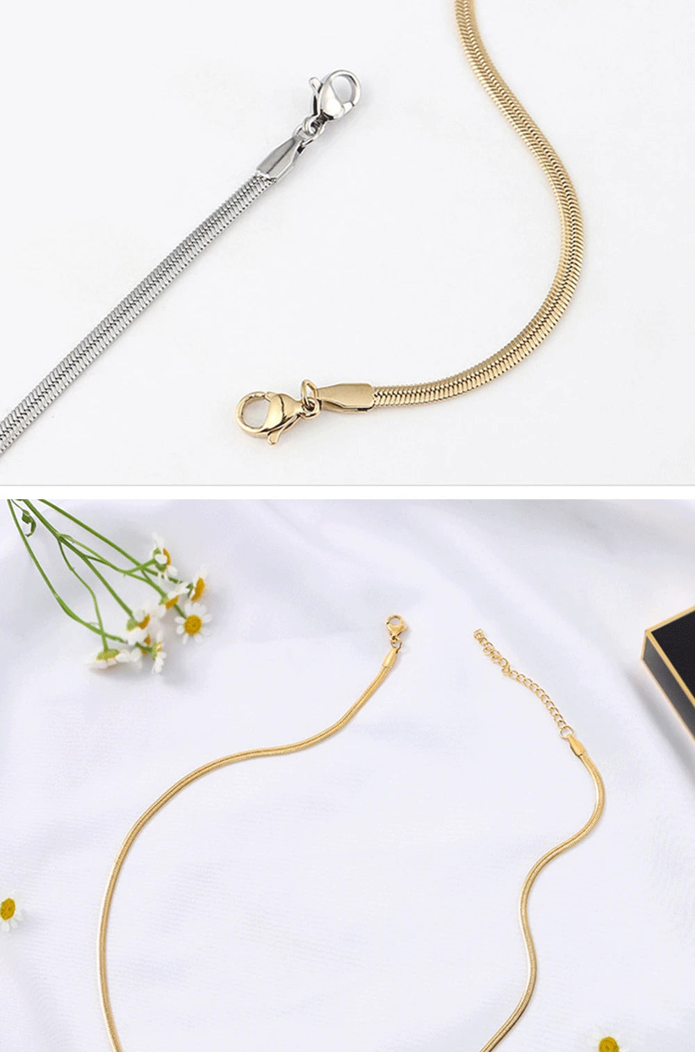 Fashion Unisex Snake Chain Women Necklace Choker Stainless Steel Herringbone Gold Color Chain Necklace for Women Jewelry Gift