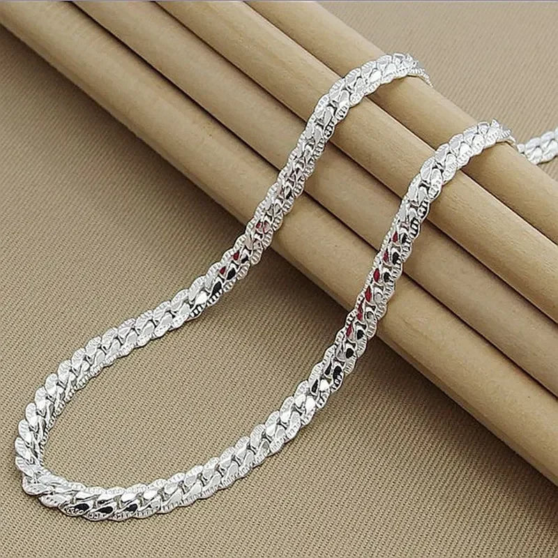 925 Sterling Silver 6MM Full Sideways Chain Necklace For Women Men Fashion Jewelry Sets Wedding Gift