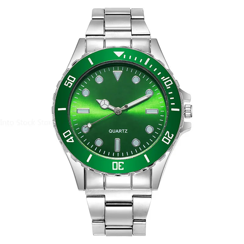 New Famous Luxury Brand Male Casual Quartz Watch Men Stainless Steel Luminous Watches Relogio Masculino Men's Green Wristwatch