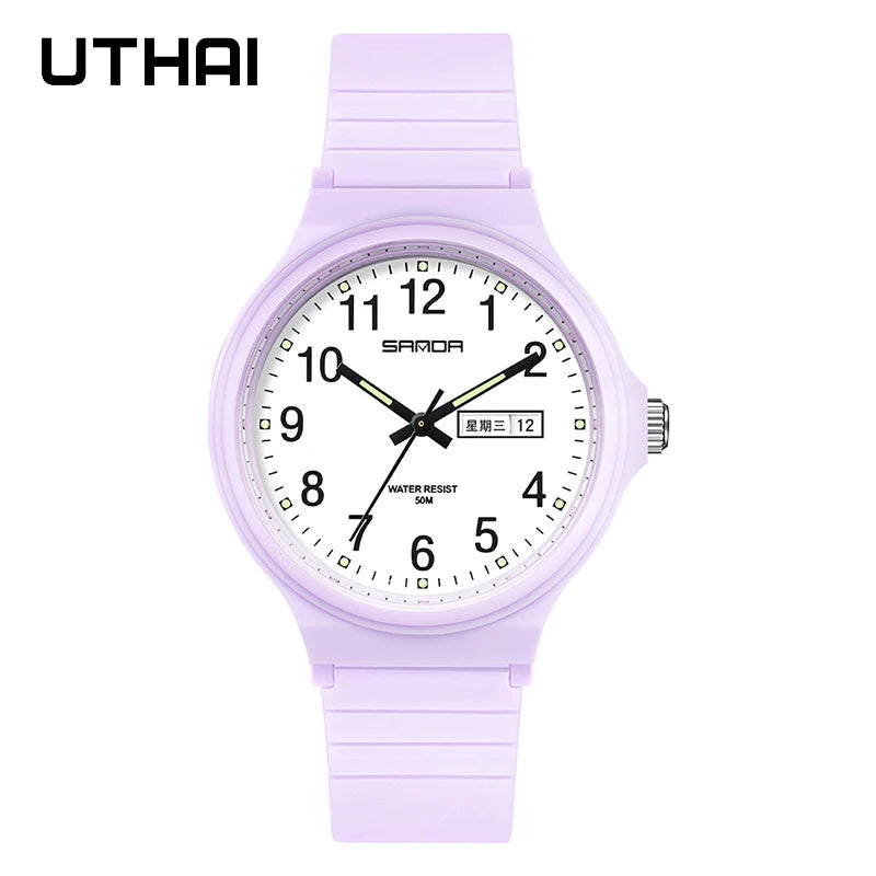 UTHAI L02 Women's Watch Fashion Simple Men's Electronic Quartz Clock Double Calendar 30M Waterproof Student Sports Wristwatches