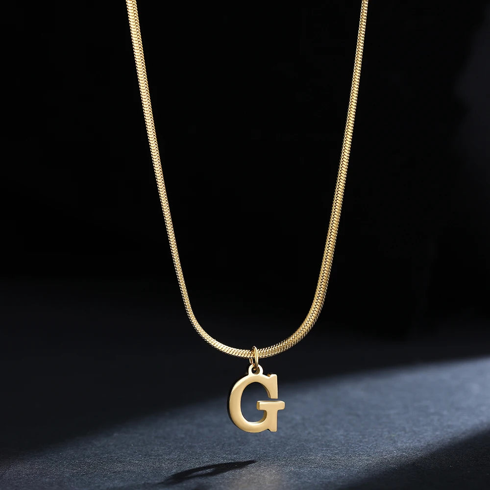 A-Z Alphabet Gold Plated Stainless Steel Pendant Necklace for Women Snake Chain Initial Letter Clavicle Necklaces Collar Jewelry