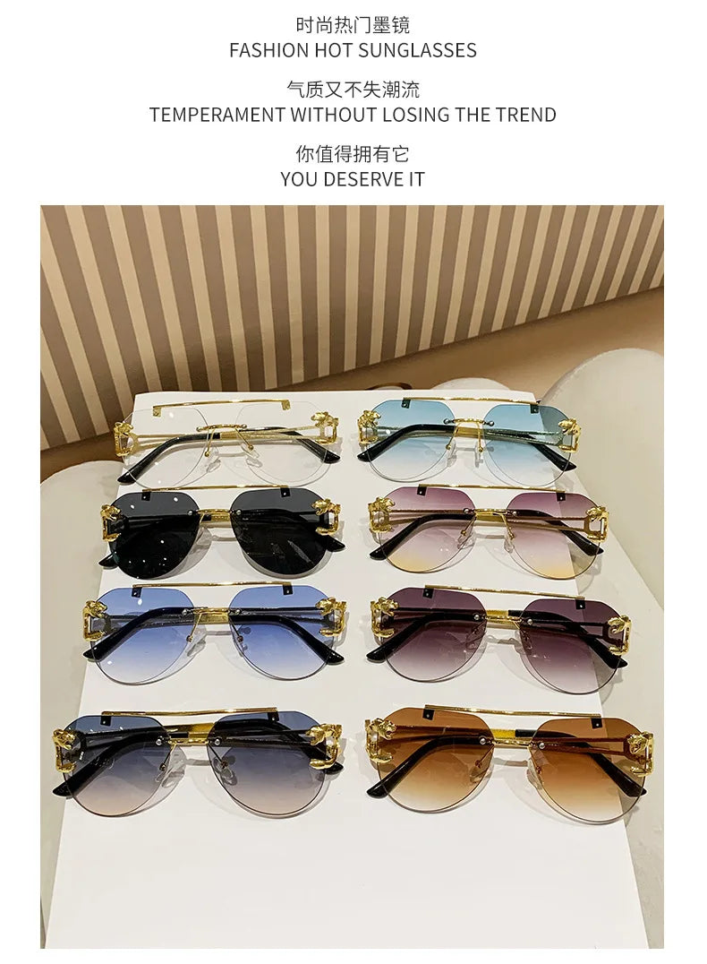 Frameless luxury brand pilot sunglasses high quality metal gradual change sunglasses cycling sunglasses