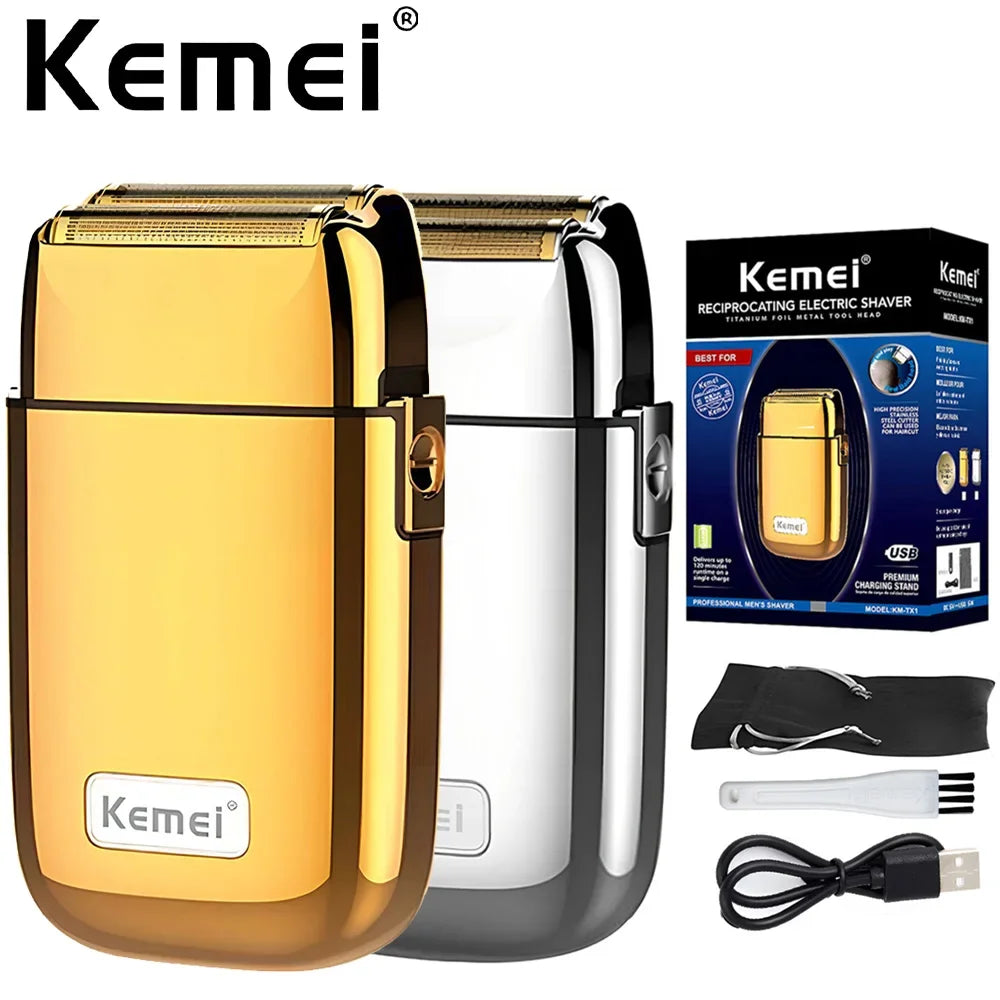 Kemei KM-TX1 Factory Direct Full Metal Electric Shaver Reciprocating Twin Blade Double Head USB Charging Men's Razor