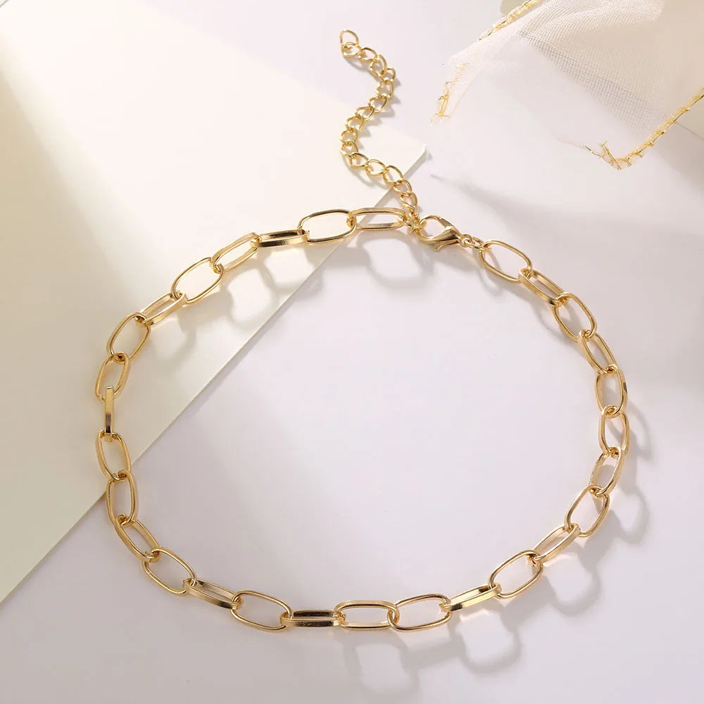 Simple Gold Color Stainless Steel Thick Chain Necklaces for Women Hip Hop Street Trend Men Metallic Chains Necklace Jewelry