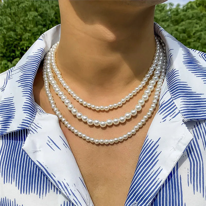 New Trendy Imitation Pearl Necklace Men Temperament Simple Handmade Strand Bead Necklace For Women Jewelry Gift Wholesale Jewelr