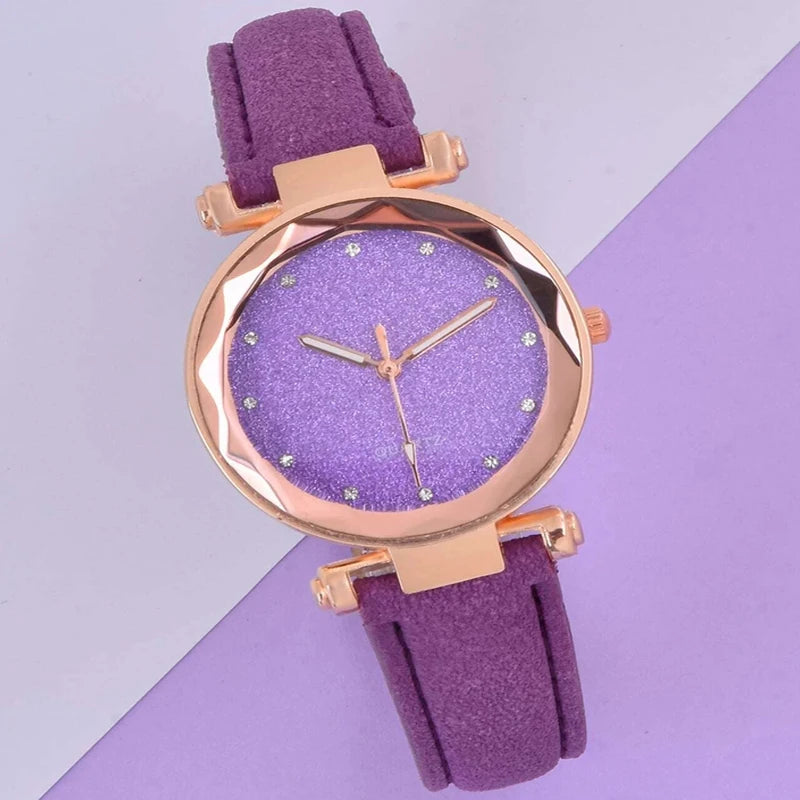 4PCS Women Watch Luxury Fashion Elegant Alloy Watch Colourful PU Leather Strap Wristwatch For Ladies Gift Quartz Watch NO BOX