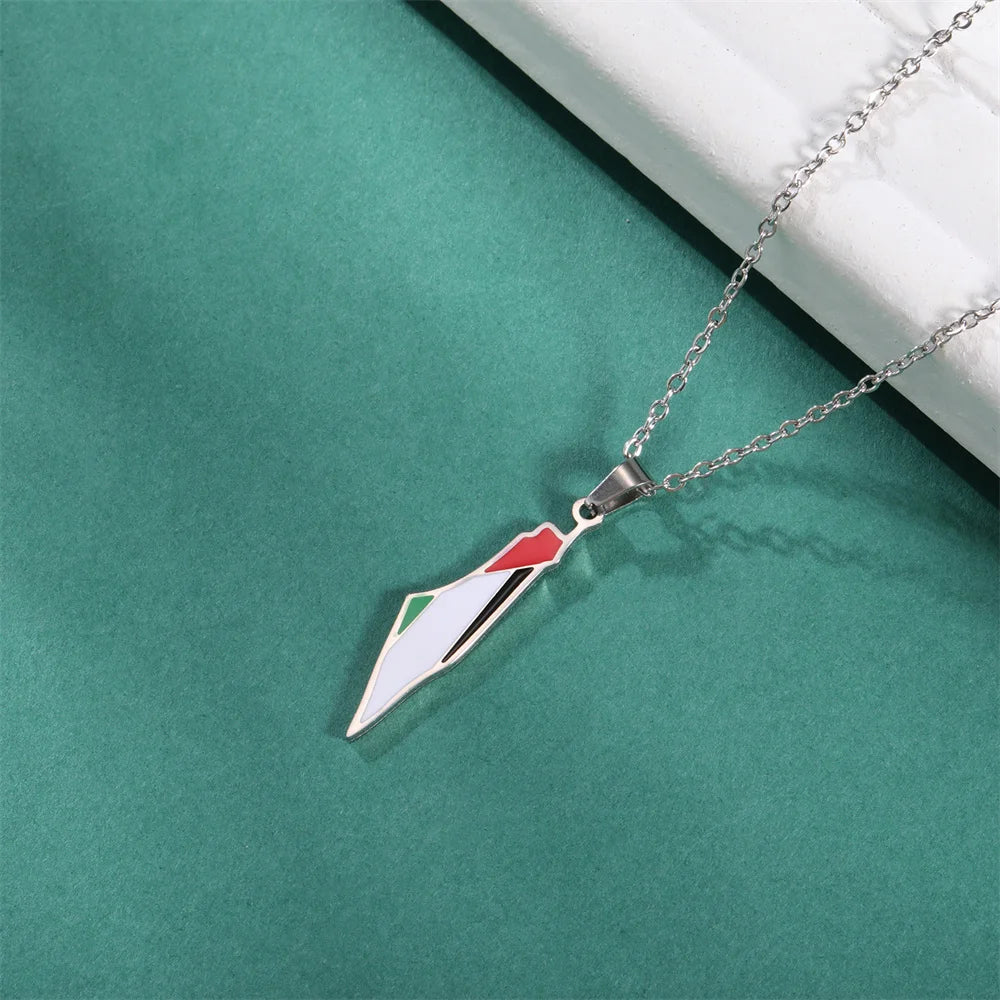 My Shape Palestine Map Flag Pendant Necklace for Women Men Stainless Steel Map Geography Necklace Choker Chain Jewelry Wholesale