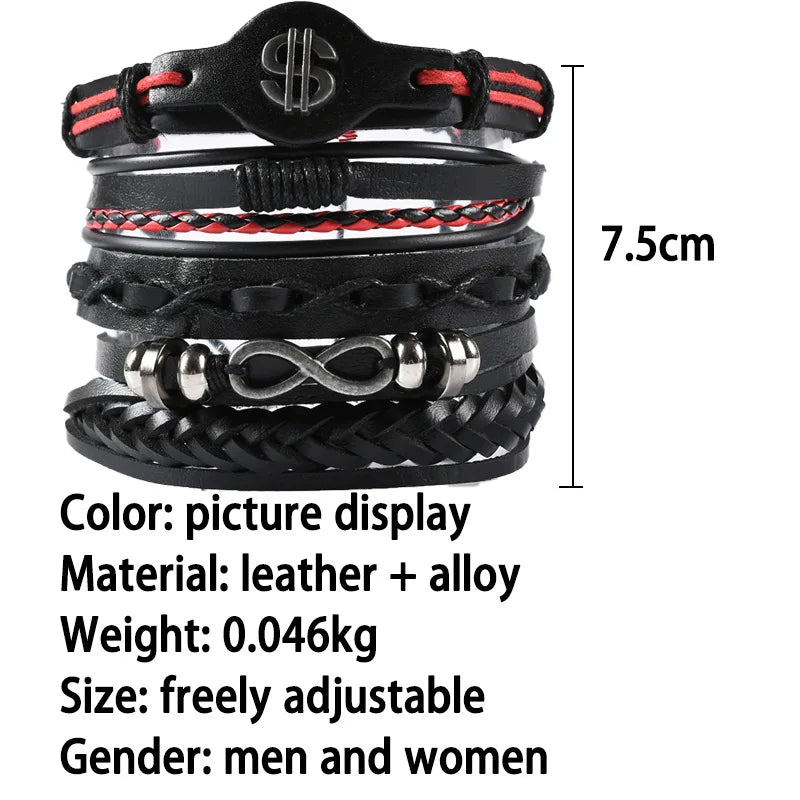 1 Fashion Bracelet Viking  Bracelet For Men Hand Bracelets Woven Skull Hand Jewelry Adjustable Leather Set Bracelet For Leather