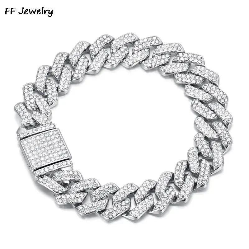 14mm Crystal Miami Iced Out Cuban Link Chain Bracelet For Men&Women Full Rhinestones Charms Hip Hop Jewelry Chain wholesale Gift