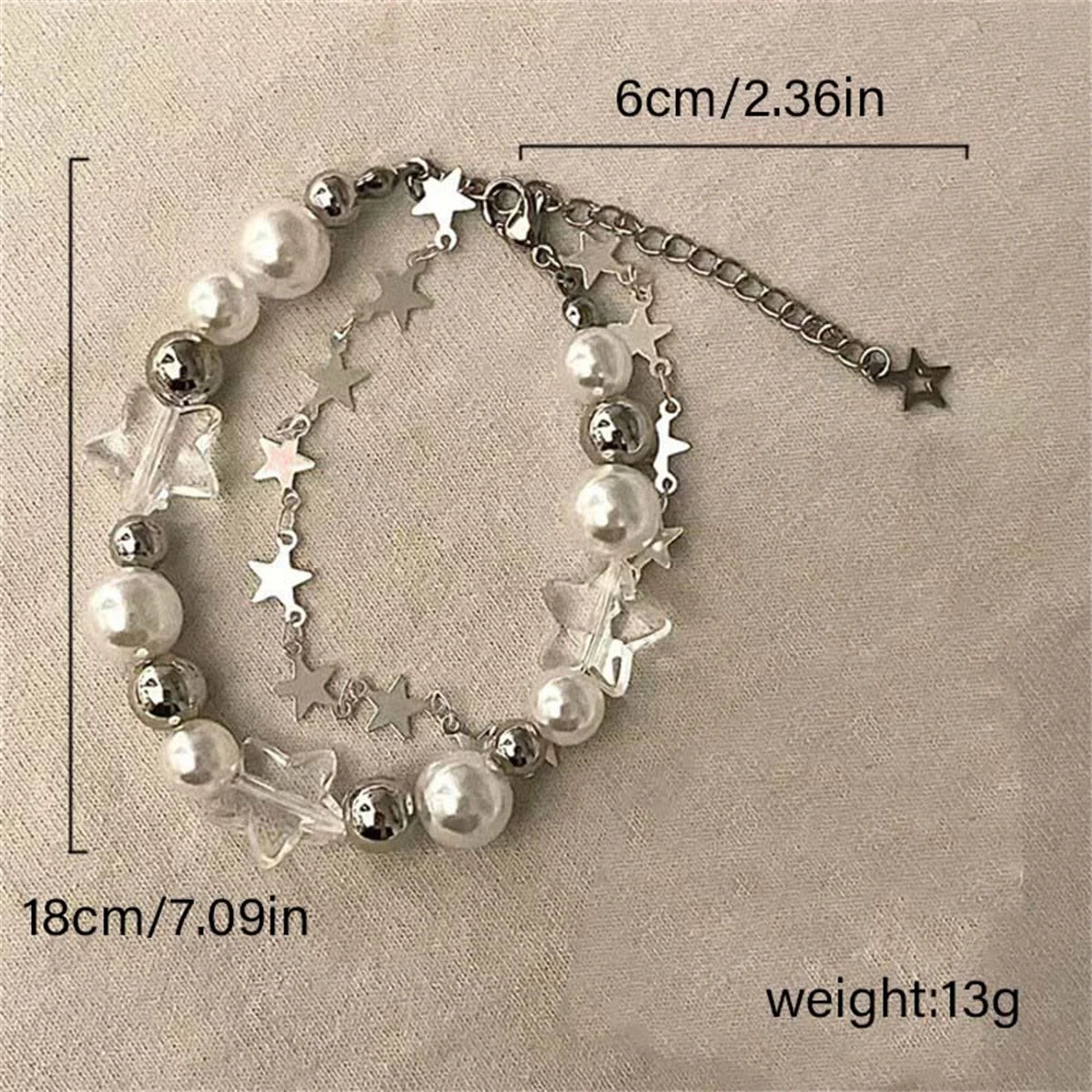 Harajuku Resin Imitation Pearl Star Beaded Bracelets For Women Vintage Aesthetic Charm Double Layer Star Chain Bracelet Jewelry