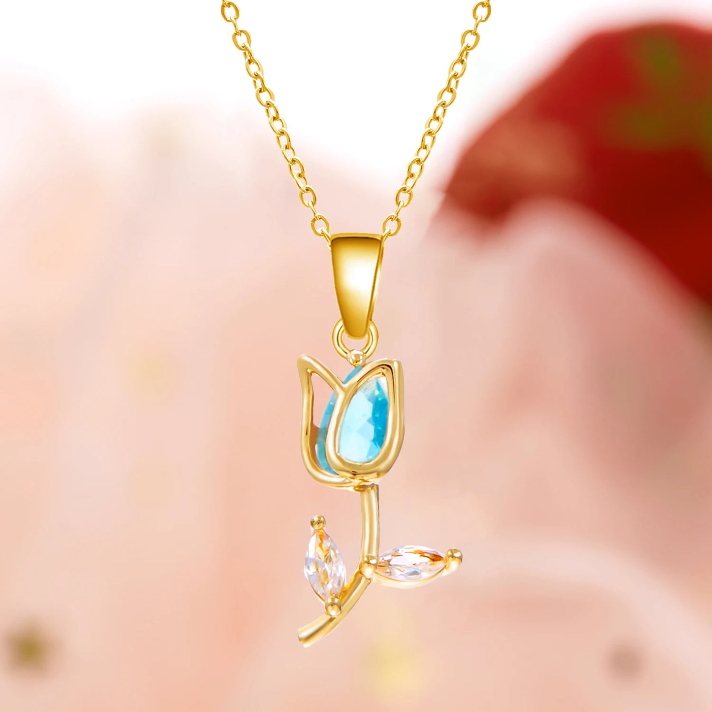 Light Luxury Zircon Tulip Flower Pendant Necklace for Women Elegant Stainless Steel Clavicle Chain Fashion Party Jewelry Gift