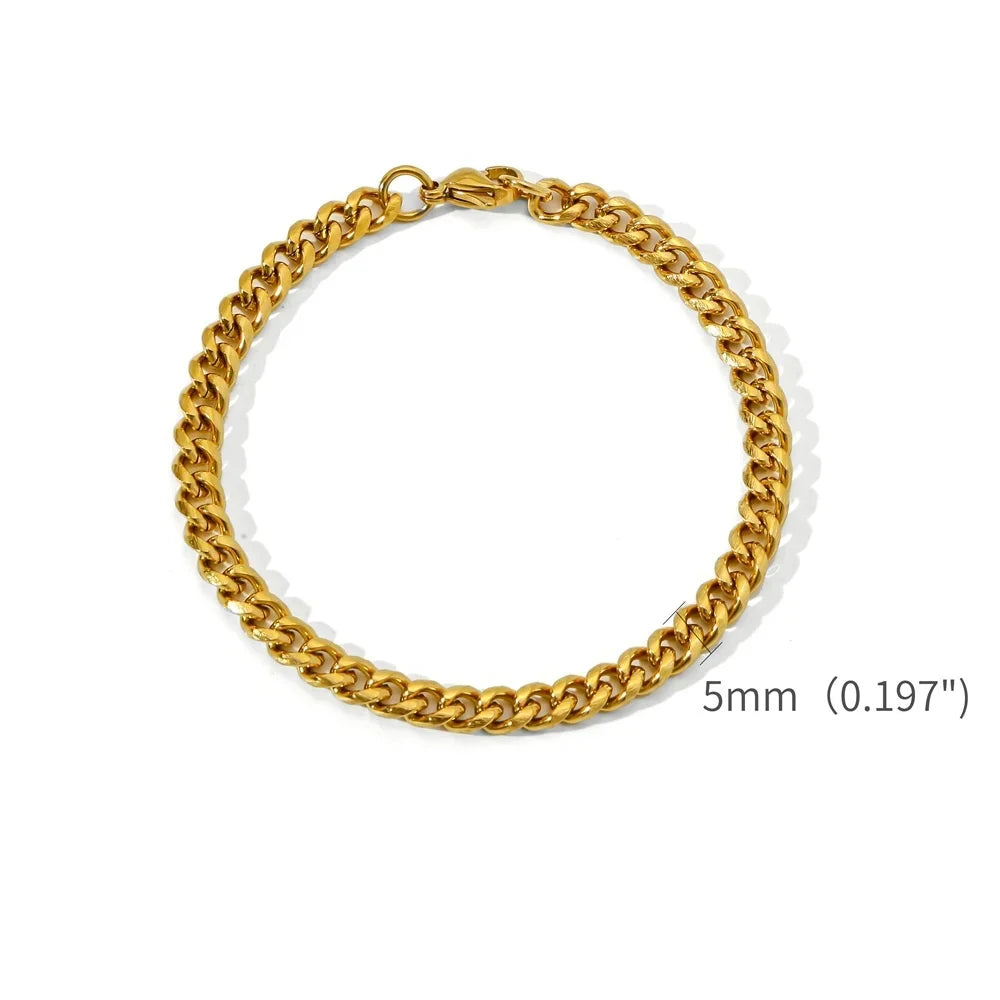 Gold Color Stainless Steel Cuban Chain Men's Bracelet Simple Retro Bracelet For Women Hip Hop Jewelry Trend Accessories Gift