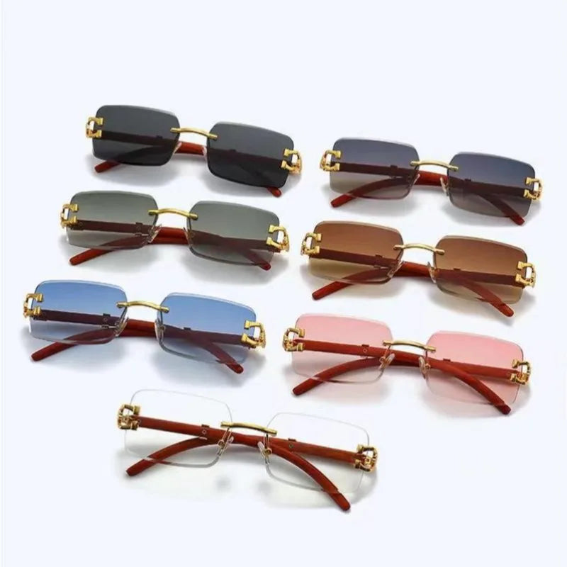 2023 New Men Luxury Brand Sunglasses Fashion Retro Square Rimless Sunglasses Outdoor Travel Shades UV400 Goggles Rider Glass