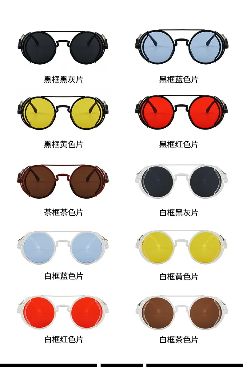 Classic Gothic Steampunk Sunglasses Luxury Brand Designer High Quality Men and Women Retro Round Pc Frame Sunglasses