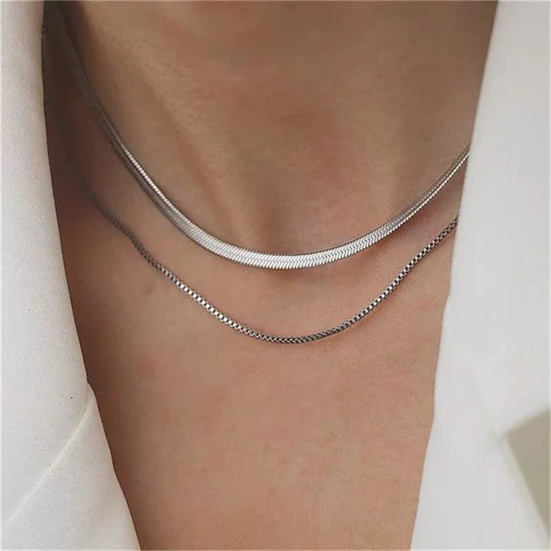 Fashion Multilayer Snake Chain Necklaces For Women Gold Color Herringbone Choker Clavicle Neck Chains 2023 Trendy Jewelry Gifts