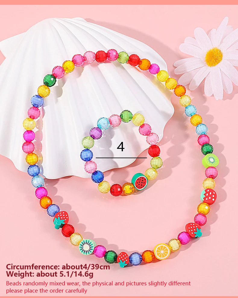 Makersland Children's Beaded Flower Bracelet Colorful Acrylic Flower Necklace Girls Children's Jewelry Sets Wholesale