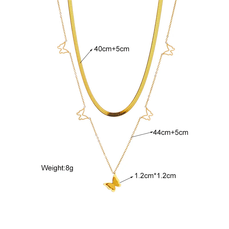 MEYRROYU316L Stainless Steel Geometry Star Moon Butterfly Pendant Multilayer Chain Choker Necklace For Women Wedding Accessories