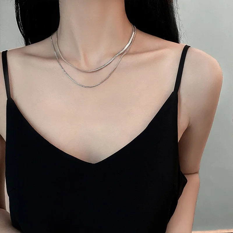 Fashion Multilayer Snake Chain Necklaces For Women Gold Color Herringbone Choker Clavicle Neck Chains 2023 Trendy Jewelry Gifts