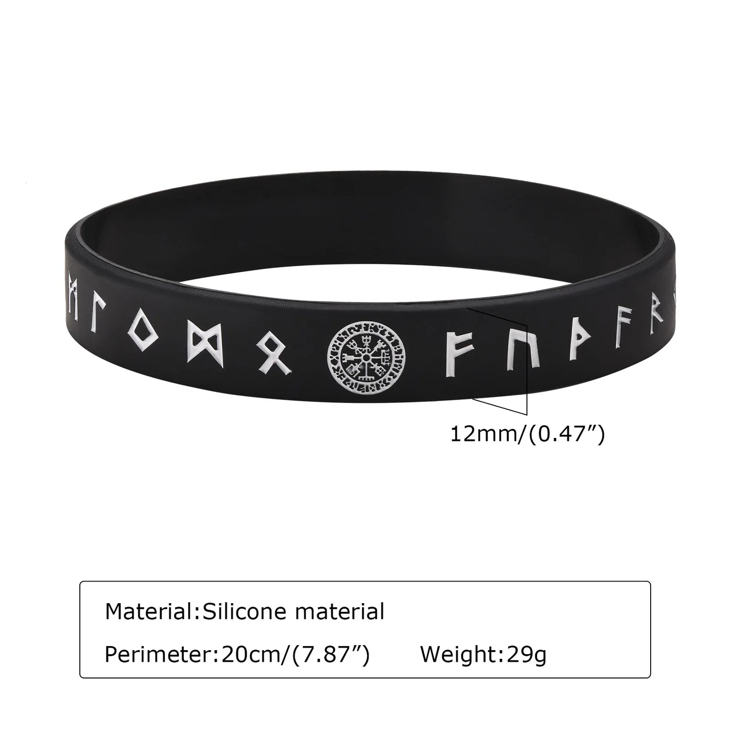 Vnox 12mm Silicone Bracelet for Men, Soft Rubber Silicone Wristband, Nordic Viking Compass Rune Almut Bangle Set