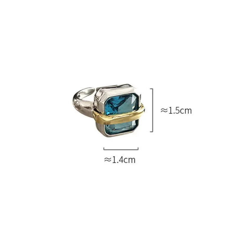 Vintage Blue Zircons Engagement Rings for Women Large Square Adjustable Rings Couples Handmade Geometric Party Jewelry Gifts