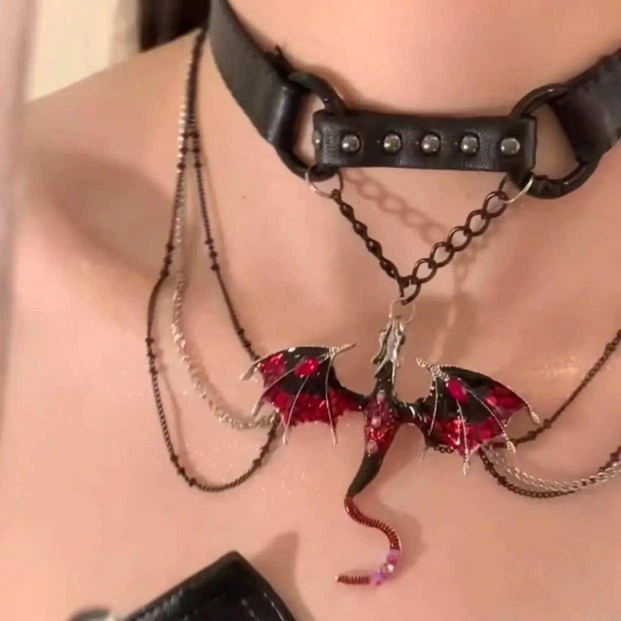 2024 New Gothic Punk Flying Dragon PU Leather Choker Necklace Female Tassel Collar Choker Necklace For Women Party Punk Jewelry